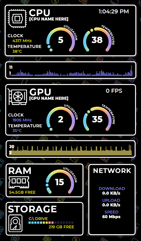 Sensor Panel - Unicorn Vomit Dark AIDA64 Stat Monitor (600x1024 Sensor Panel - Unicorn Vomit Dark AIDA64 Stat Monitor (600x1024